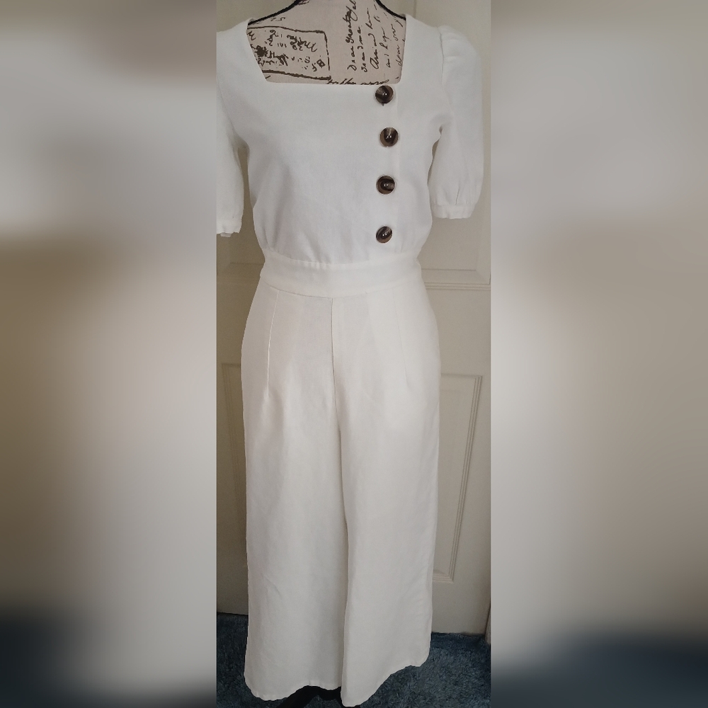 5/$25 & Merci Elegant White Jumpsuit with Button Detail